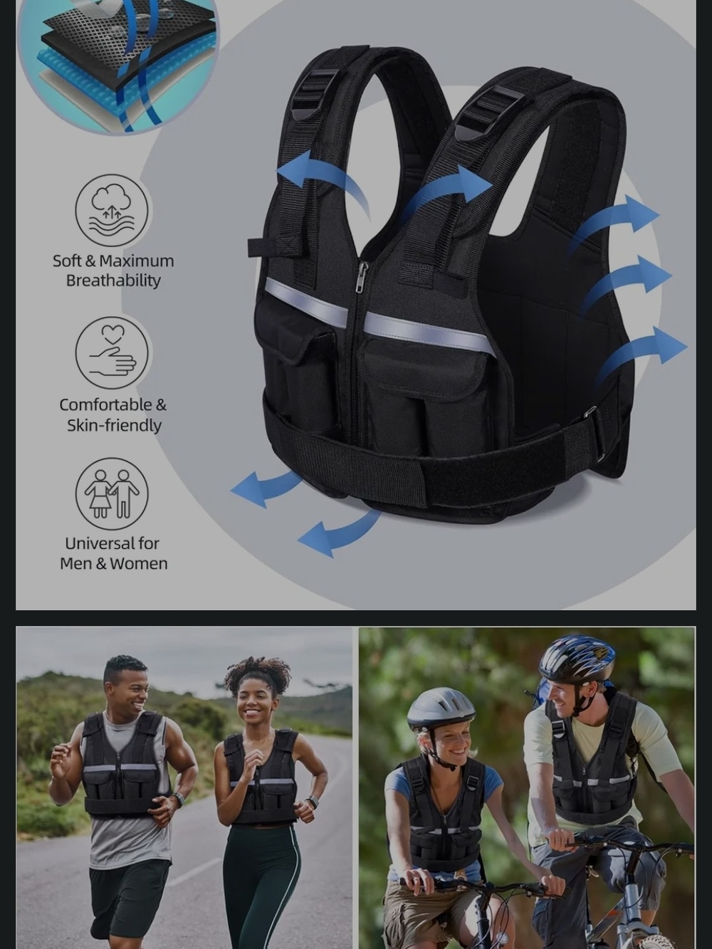 Adjustable Black Weighted Vest for Men Or Women Exercise & Training - Picture 4 of 5